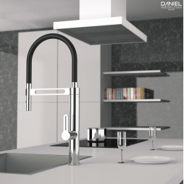 SINK MIX BLACK RUBBER PIPE LEVER CHROME