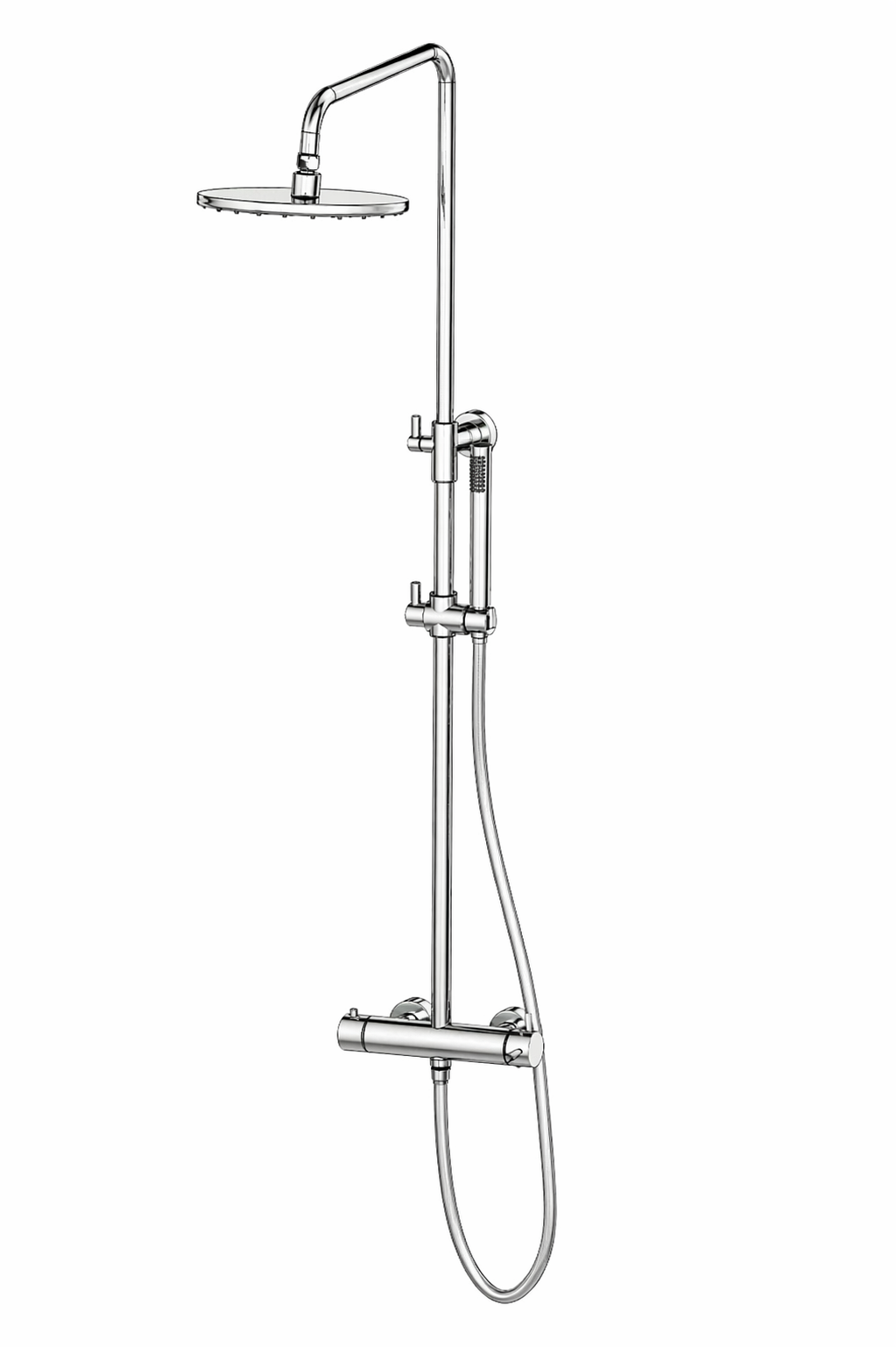 STILO TELESCOPIC ROUND SHOWER COLUMN WITH MIXER, 2 WAYS DIVERTER, BRASS ACCESSORIES AND SHOWER HEAD
