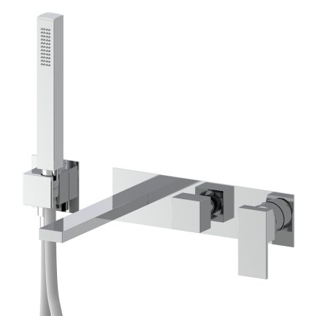 QUADRO EXTERNAL SET FOR WALL 3 WAYS BATH MIXER WITH FLEXIBLE HOSE AND HAND SHOWERS