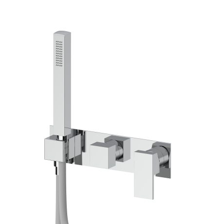 QUADRO EXTERNAL SET FOR WALL 3 WAYS SHOWER MIXER WITH FLEXIBLE HOSE AND HAND SHOWER