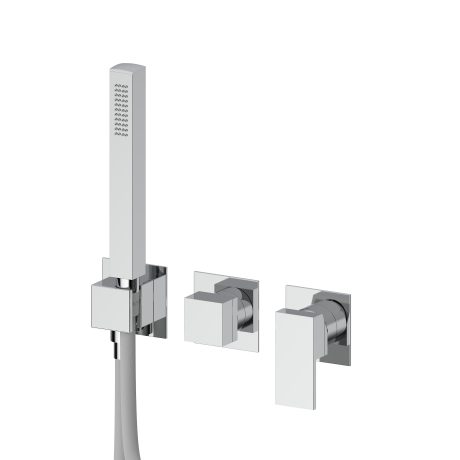 QUADRO EXTERNAL SET FOR WALL 3 WAYS SHOWER MIXER WITH FLEXIBLE HOSE AND HAND SHOWER