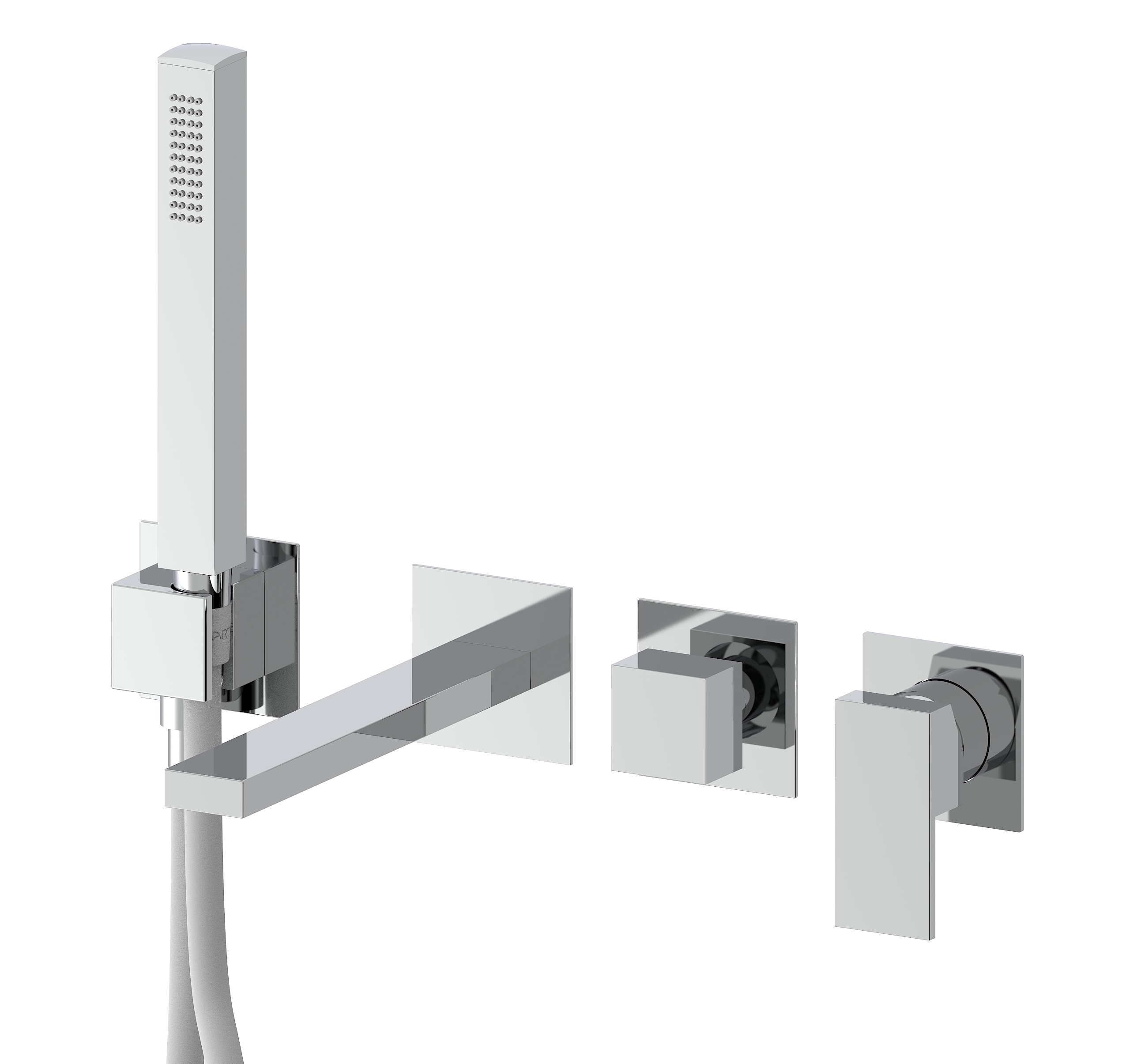 QUADRO EXTERNAL SET FOR WALL BATH MIXER WITH FLEXIBLE HOSE AND HAND SHOWER