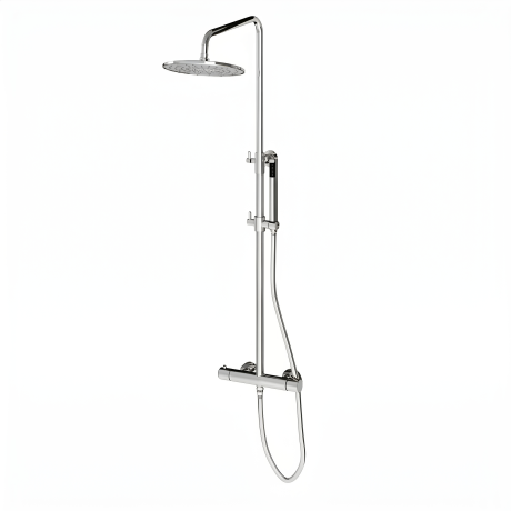 Indy Telescopic Round Shower Column With Thermostatic Mixer 2 Ways Diverter Satinless Steel Accessories and Shower Head