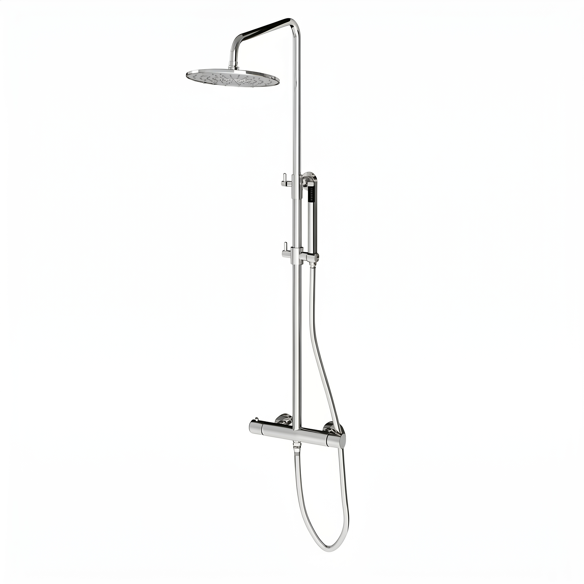 Indy Telescopic Round Shower Column With Thermostatic Mixer 2 Ways Diverter Satinless Steel Accessories and Shower Head
